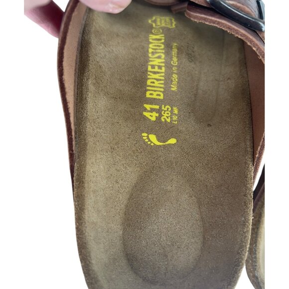 Birkenstock Arizona Sandals Cortina Brown Leather Buckle Slides-Unisex Size 41 main image 7